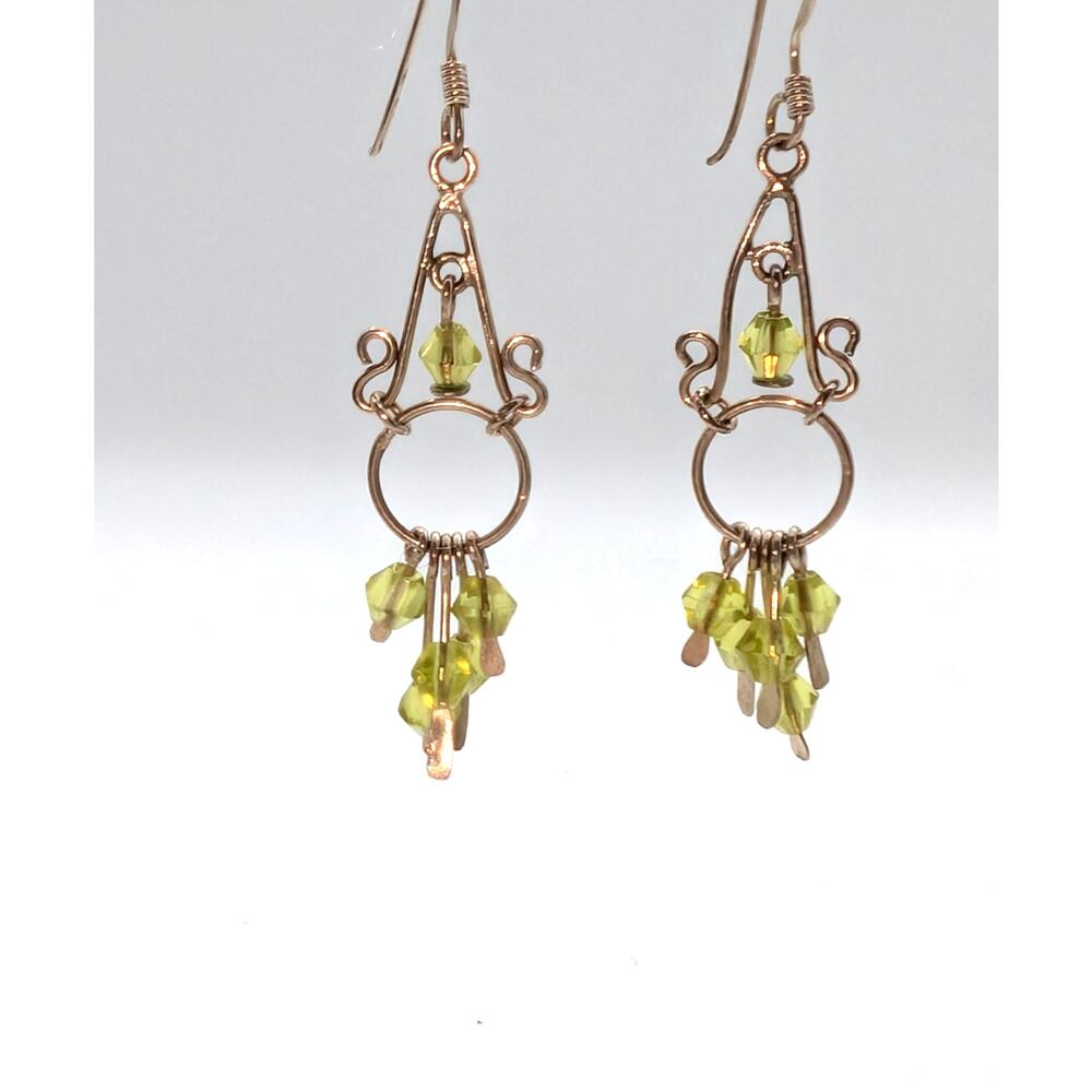 925 Sterling Silver Green Bead Dangle Wire Earrings